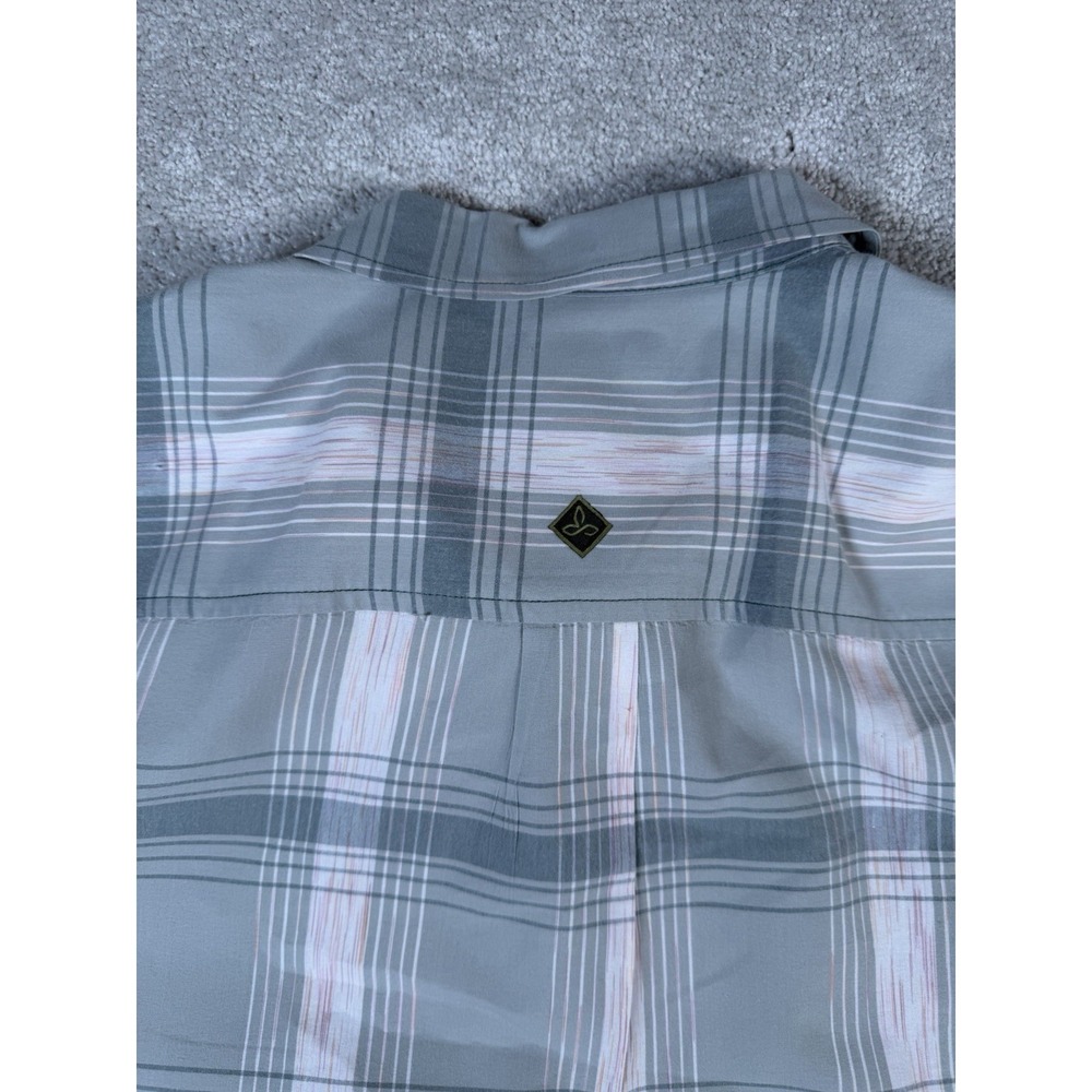 Prana Men's Lg S/S Plaid Button Shirt Gray Outdoor Hiking Pocket Organic Cotton - Picture 7 of 10